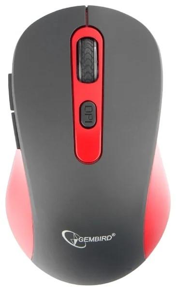 Gembird MUSW-221-R {Мышь беспров., чёрный/красный, 5кн.+колесо-кнопка, 800/1200/1600DPI, 2.4ГГц, трехуровневая система энергосбережения}