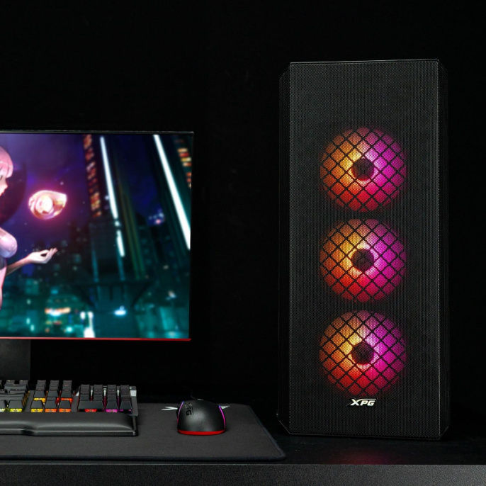 Корпус ATX Без БП ADATA XPG DEFENDER Black DEFENDER-BKCWW Tempered Glass, USB 3.2 Gen 1 Type-A х 2, 3x140mm FAN, HD Audio+Mic, VGA MAX 380mm, CPU MAX 170mm, пылевые фильтры Black