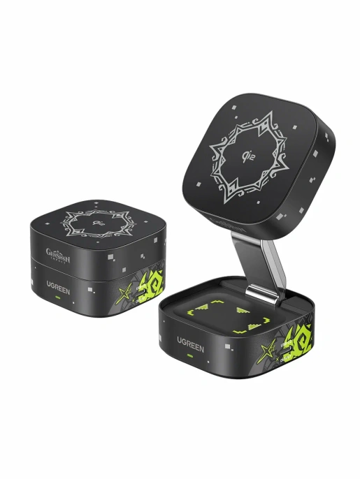 UGREEN MagFlow беспроводное зарядное устройство версия Genshin Impact 2-in-1 Qi2 15W- Black