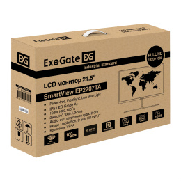 Монитор с аудио 21.5" 100 Гц ExeGate SmartView EP2207TA IPS LED Grade A+, FHD, 1920x1080@100Hz, 16:9, 250cd/m2, 1000:1, 178°/178°, 3-5ms, Speakers, D-Sub, HDMI 2.0, DisplayPort, audio-out, EX300418RUS