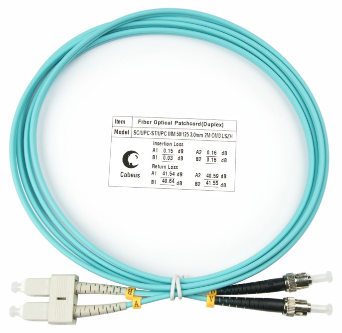 Оптический патч-корд duplex SC-ST 50/125 MM Cabeus FOP-50-SC-ST-2m 2 метра бирюзовый LSZH