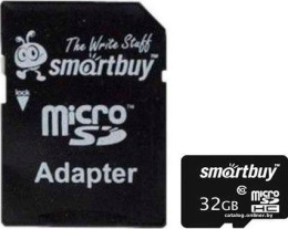 Карта памяти SmartBuy microSDHC Class 10 32GB (SB32GBSDCL10-01) 32 ГБ, класс 10, чтение: 10 МБ/с, запись: 10 МБ/с, адаптер