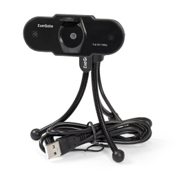 Веб-камера ExeGate BlackView C615 Full HD Tripod 2Мп, 1920х1080, 1080P, 30fps, защитная шторка, штатив Flex в комплекте, фиксированный фокус, 4-линзовый объектив, микрофон с шумоподавлением, универсальное крепление, USB, кабель 1,5 м, Windows® 7/8/10/11,