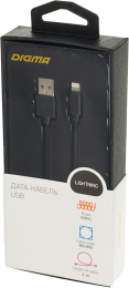 Кабель Digma Lightning m - USB m , 2м, 2A, черный [light-2m-blk]