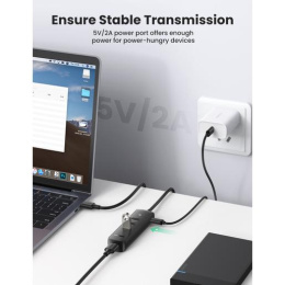 Хаб UGREEN CM416-80657 USB-A 3.0 to 4 USB-A 3.0, с проводом 1m; Поддержка жесткого диска 12 ТБ; С портом питания Type-C; Светодиодные индикаторы; Скорость до 5 Гбит/с; Драйвер не требуется; Black