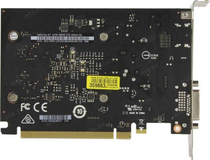 Видеокарта MSI NVIDIA GeForce GT 1030 GT 1030 AERO ITX 2GD4 OC 2ГБ DDR4, OC, Ret