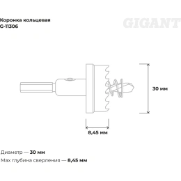 Коронка кольцевая 30 мм Gigant G-11306