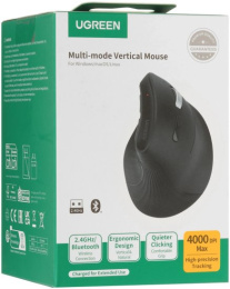 Беспроводная компьютерная мышь вертикальная UGREEN MU008S 85081 Multi-mode Wireless Vertical Mouse 2.4 GHz&BT. Цвет: черный (85081_)