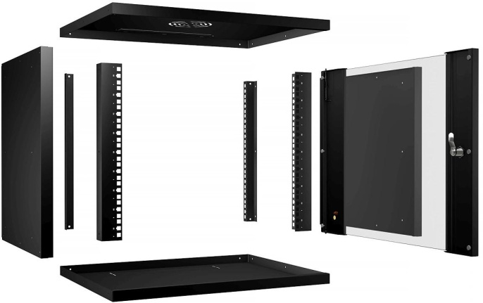 Cabeus WSC-05D-9U55/45-BK Шкаф телекоммуникационный настенный 19" 9U, серия LIGHT разборный, дверь стекло, цвет черный