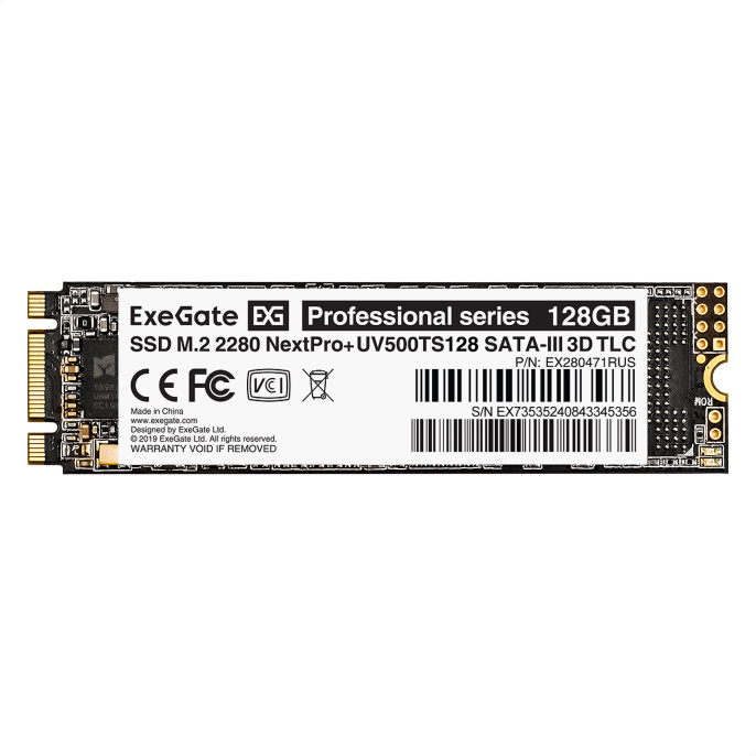 Накопитель SSD M.2 2280 SATA 128GB ExeGate NextPro+ M2UV500TS128 (SATA-III, 22x80mm, 3D TLC) EX280471RUS