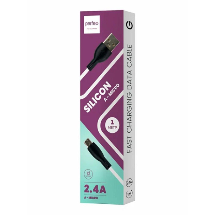 PERFEO Кабель USB A вилка - Micro USB вилка, 2.4A, белый, силикон, длина 1 м., SILICON U4026