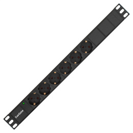 Блок розеток с кабелем с евровилкой ExeGate ServerPro PDU-19H602 Al-6S-EU2CU (19", 1U, Алюминий, 6*EU/Тип F(Schuko), Евровилка EU/Тип F(Schuko) VDE-250V-16A-3*1.5mm2, медь, 2метра, индикатор питания, черный, RTL) EX280827RUS