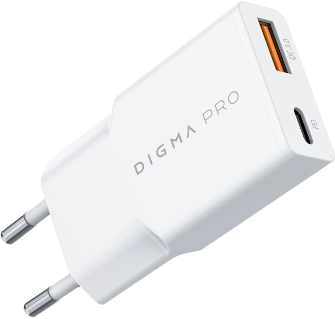 Сетевое зар./устр. Digma Pro DPW2A 20W 3A PD+QC USB-C/USB-A универсальное белый DPW2A2GX11WH