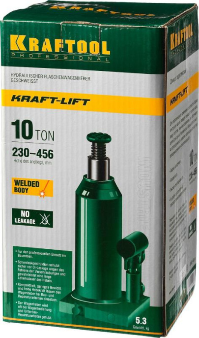 Домкрат Kraftool Kraft-Lift 43462-10_z01 бутылочный гидравлический зеленый