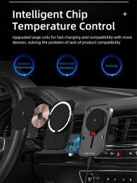 Беспроводное зарядное устройство CABLETIME CE11B (CT-WPH01-PG) автодержатель, Qi-зарядка 15 Вт, быстрая зарядка, автоматическое зажимание, магнитное крепление