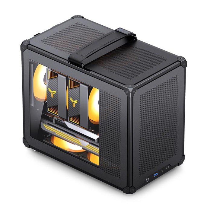 Корпус без блока питания Case JONSBO C6 MAX Handle, Mini-Tower, TG, no fan, 1xUSB-A 3.0 + 1xUSB-C 3.1, mATX, mITX Black