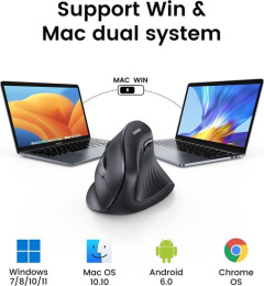 Беспроводная компьютерная мышь вертикальная UGREEN MU008 25444 Wireless Vertical Mouse 2.4 GHz&BT. Цвет: черный (25444_)