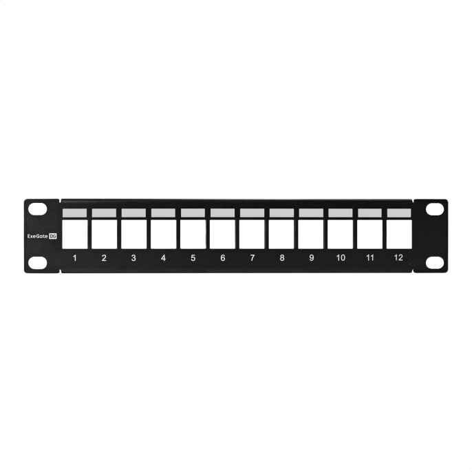 Патч-панель модульная ExeGate EPPB-10-12 (10", UTP, 12 port, наборная, неэкранированная, 1U, RoHS, Black, RTL) EX297322RUS