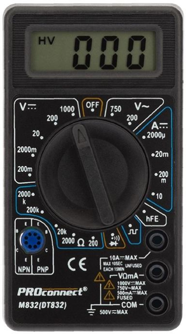 Мультиметр PROconnect M832 DT832 цифровой черный 13-3012