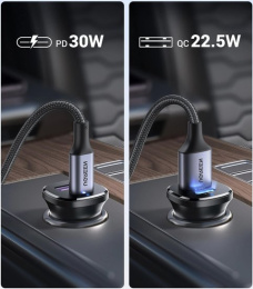Автомобильное зарядное устройство UGREEN EC305 25845 USB-C PD+USB-A QC 30W Fast Car Charger с чехлом. Цвет: черный (25845_)