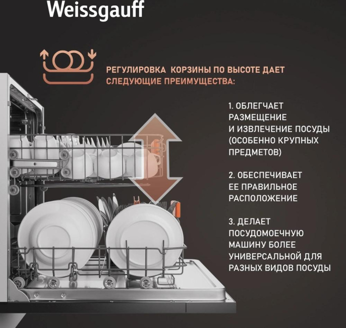 Посудомоечная машина встраив. Weissgauff BDW 6025 D Infolight полноразмерная антрацит