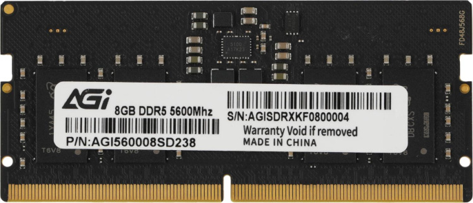 Оперативная память DDR5 8GB 5600MHz AGi AGI560008SD238 RTL PC5-44800 CL40 SO-DIMM 262-pin 1.1В single rank Ret