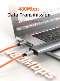 Кабель USB-C CABLETIME CU04L (CT-CM240-ZSO2) 2 м, 480 Мбит/с, 240 Вт, PD 3.1 и QC 4.0., оранжевый,  для быстрого заряда смартфонов и ноутбуков