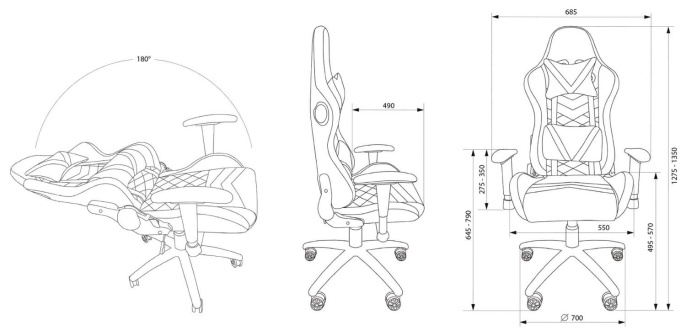 Кресло игровое Cactus CS-CHR-0099BL с RGB подсветкой, экокожа, до 120кг, регулируемые 2D подлокотники,  черный