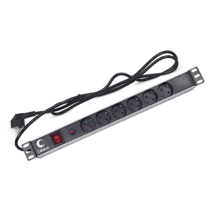 Блок розеток для 19" шкафов, горизонтальный, 6 розеток, 16A Cabeus PDU-6P-F-2EU выключатель, шнур 2м, немецкий стандарт