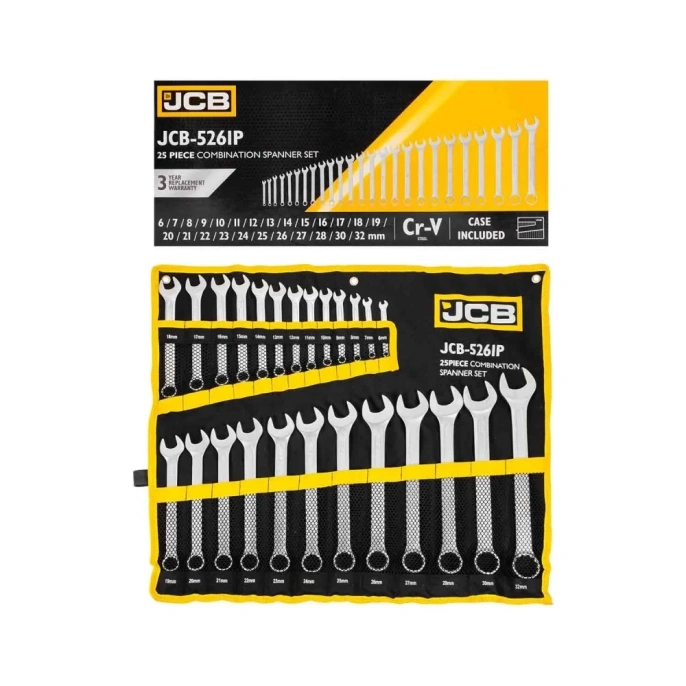 Ключи JCB комбинированные, набор 25пр. (6-28, 30, 32мм) JCB-5261P(57166)