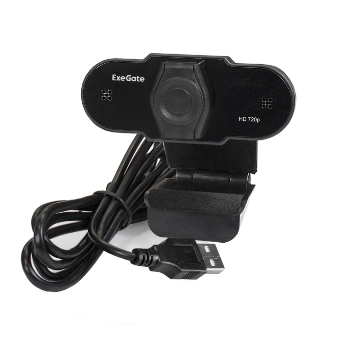 Веб-камера ExeGate BlackView C525 HD Tripod 1.3Мп, 1280х720, 720P, 30fps, защитная шторка, штатив Flex в комплекте, фиксированный фокус, 4-линзовый объектив, микрофон с шумоподавлением, универсальное крепление, USB, кабель 1,5 м, Windows® 7/8/10/11, Mac