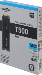 Твердотельный накопитель SSD Crucial M.2 2280 500GB Crucial T500 Client SSD CT500T500SSD8 PCIe Gen4x4 with NVMe, 7200/5700, TLC, 300TBW