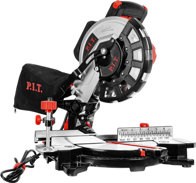 Торцовочная пила P.I.T. PMS210-C 1400 Вт, Ø210 мм, 3900 об., влево 45°, пропил 115 мм, лазер