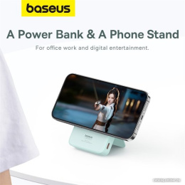 Портативное зарядное устройство Baseus P10064101333-00 MagPro Magnetic Bracket Wireless Fast-Charging 5000mAh 20W Peppermint Blue; с кабелем Type-C to Type-C 30cm White