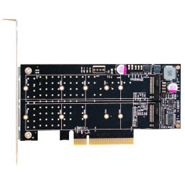 Переходник ExeGate EXE-597E2 (2 x M.2 M key -> PCI-E x8 v3.0, для установки двух SSD M.2 2230/2242/2260/2280/22110 M key NGFF в слот PCI-E, материнская плата должна быть c функцией Bifurcation PCI-E) EX298298RUS