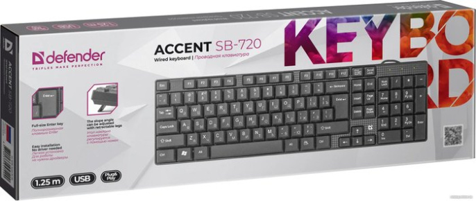 Клавиатура проводная DEFENDER Accent Акцент SB-720 черный USB, 102 клавиши, водостойкая 45720