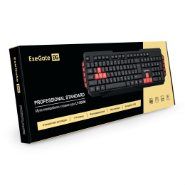 Клавиатура ExeGate Multimedia Professional Standard LY-505M (USB, полноразмерная, влагозащищенная, 114кл., Enter большой, 8 красных клавиш, мультимедиа, длина кабеля 1,5м, черная, Color Box) EX296103RUS