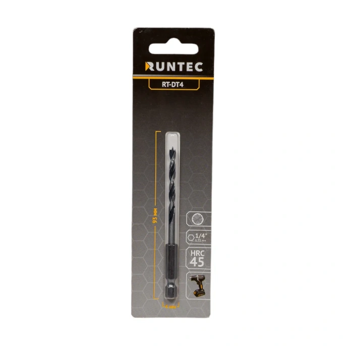 Сверло по дереву HRC45 4x93 мм, HEX RUNTEC RT-DT4