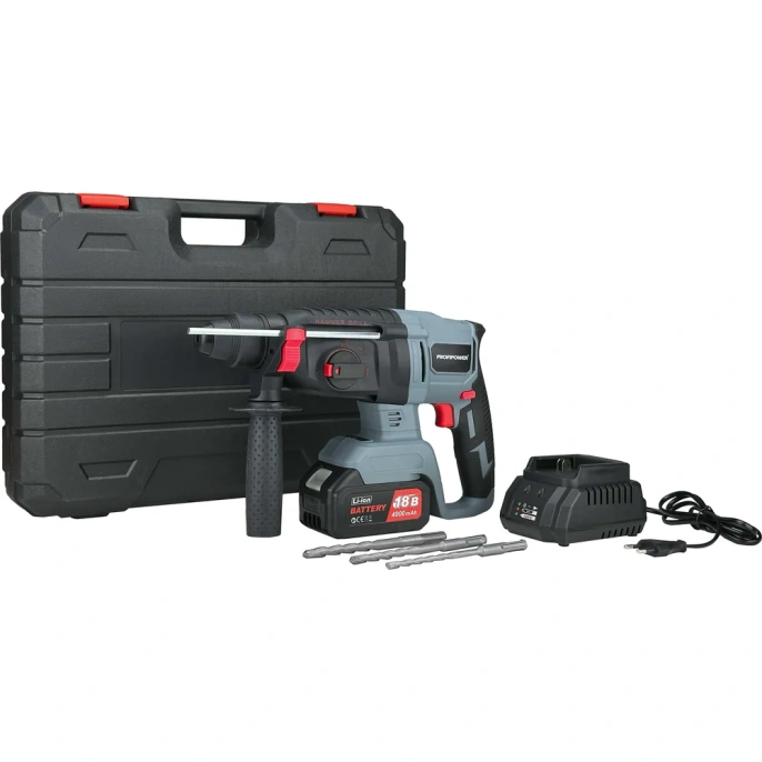 Аккумуляторный перфоратор беcщеточный Profipower MKDHR-18V Li-ion-1шт, 4.0Ач, 1,9Дж, 3 режима, З/У, кейс T0058