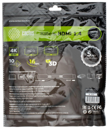 Кабель аудио-видео Cactus CS-HDMI.1.4-1,  HDMI (m) -  HDMI (m),  ver 1.4,  1м, GOLD,  черный