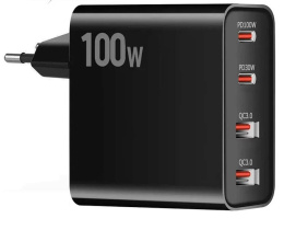 ORIENT PU-A100WL, Сетевое зарядное устройство с функцией быстрой зарядки, мощность 100Вт, Quick Charge 3.0+Power Delivery, выходы: 2xUSB-A + 2xType-C/PD, DC 5/9/12/15/20В, цвет черный 33168