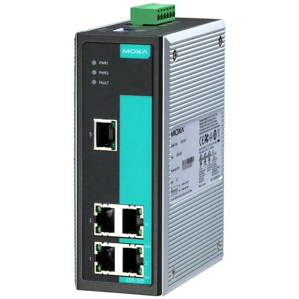 Промышленный неуправляемый коммутатор MOXA EDS-305-T, 5 портов 10/100BaseT X , IP30, от -40 до 75°C, DIN-Rail