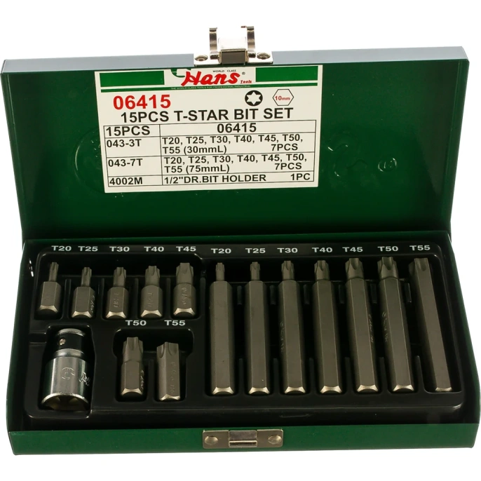 Комплект бит TORX (15 предметов) Hans 6415