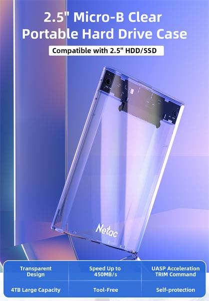 Внешний корпус для диска HDD/SSD Netac WH11 2.5 SATA to USB3.0 External HDD/SSD Case, Slide Transparent Cover, with USB3.0 A to B cable NT07WH11-30B0