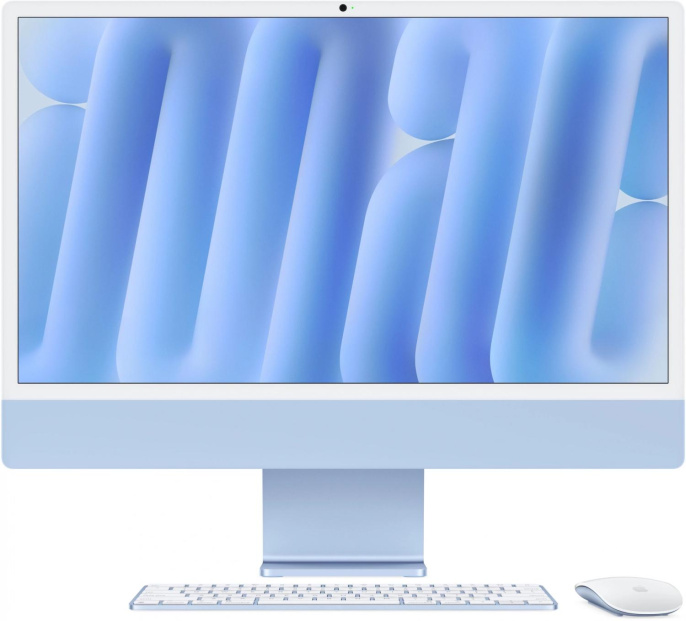Моноблок Apple iMac A3247 24" 4.5K M4 8 core 4 16Gb SSD256Gb 8 core GPU macOS WiFi BT 143W клавиатура мышь Cam синий 4480x2520