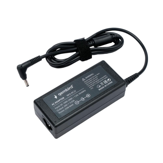 Gembird Блок питания для ноутбуков Lenovo 20В/3,25А, 65Вт, 1 штекер 4.0х1,7мм NPA-AC22