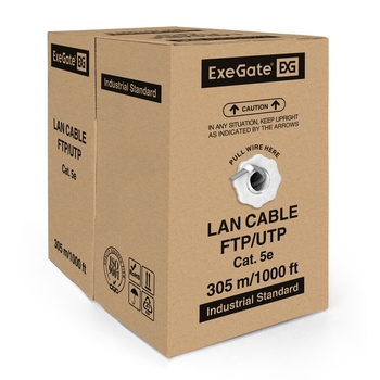 Кабель ExeGate UTP4-C5e-CCA-S26-IN-PVC-GY-305 UTP 4 пары кат.5e CCA, 0.41мм (26AWG), 305м, серый, PVC EX261518RUS