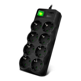 SVEN Фильтр SF-08E-16 3,0 м 8 розеток с защитными шторками,16А черный, цветная коробка [SV-021610]