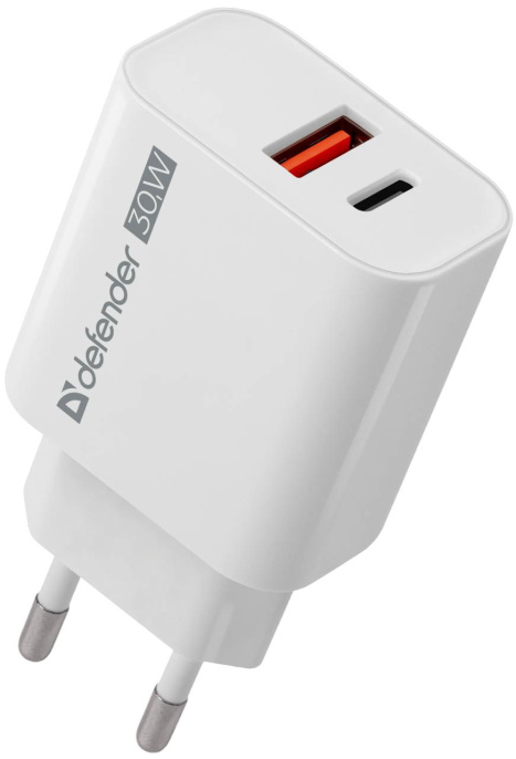 Defender Сетевое ЗУ UPA-130 USB-C/PD30W + USB-A/QC3.0, белый. 83674