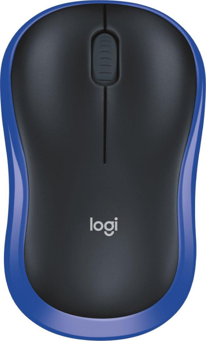 Мышь Logitech M185, оптическая, беспроводная, USB, черный и синий [910-002236]